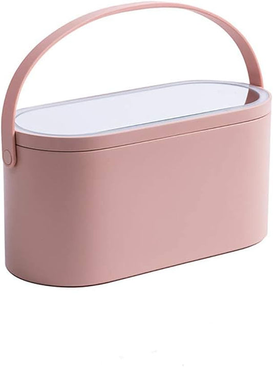 Travel Makeup Organizer Box with LED Mirror, Portable Makeup Case Touch Switch Home Cosmetic Box Jewelry Organizer Birthday Valentine'S Day Gift for Women Girls,Pink