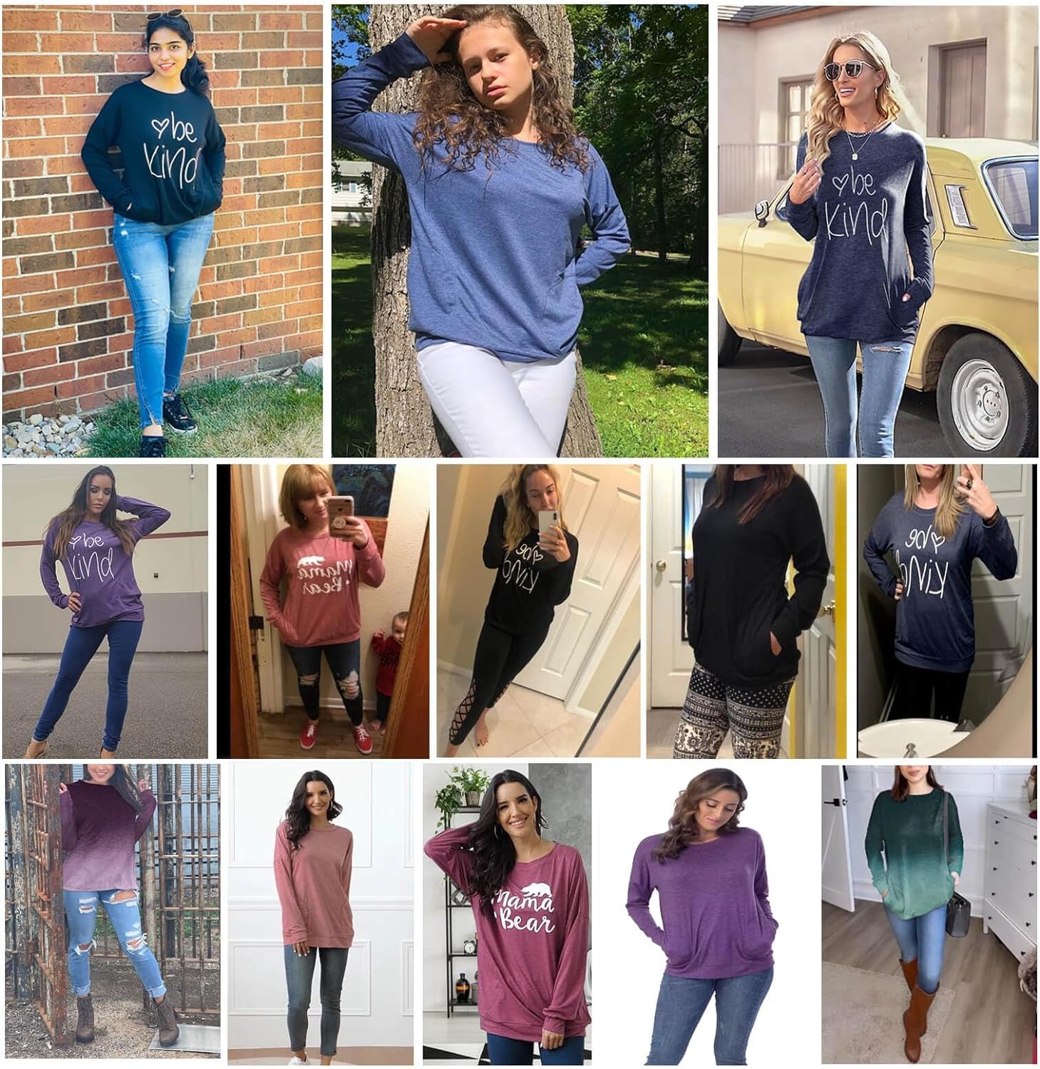 Womens Crewneck Sweatshirt Casual Loose Fitting Tops Long Sleeve T Shirt